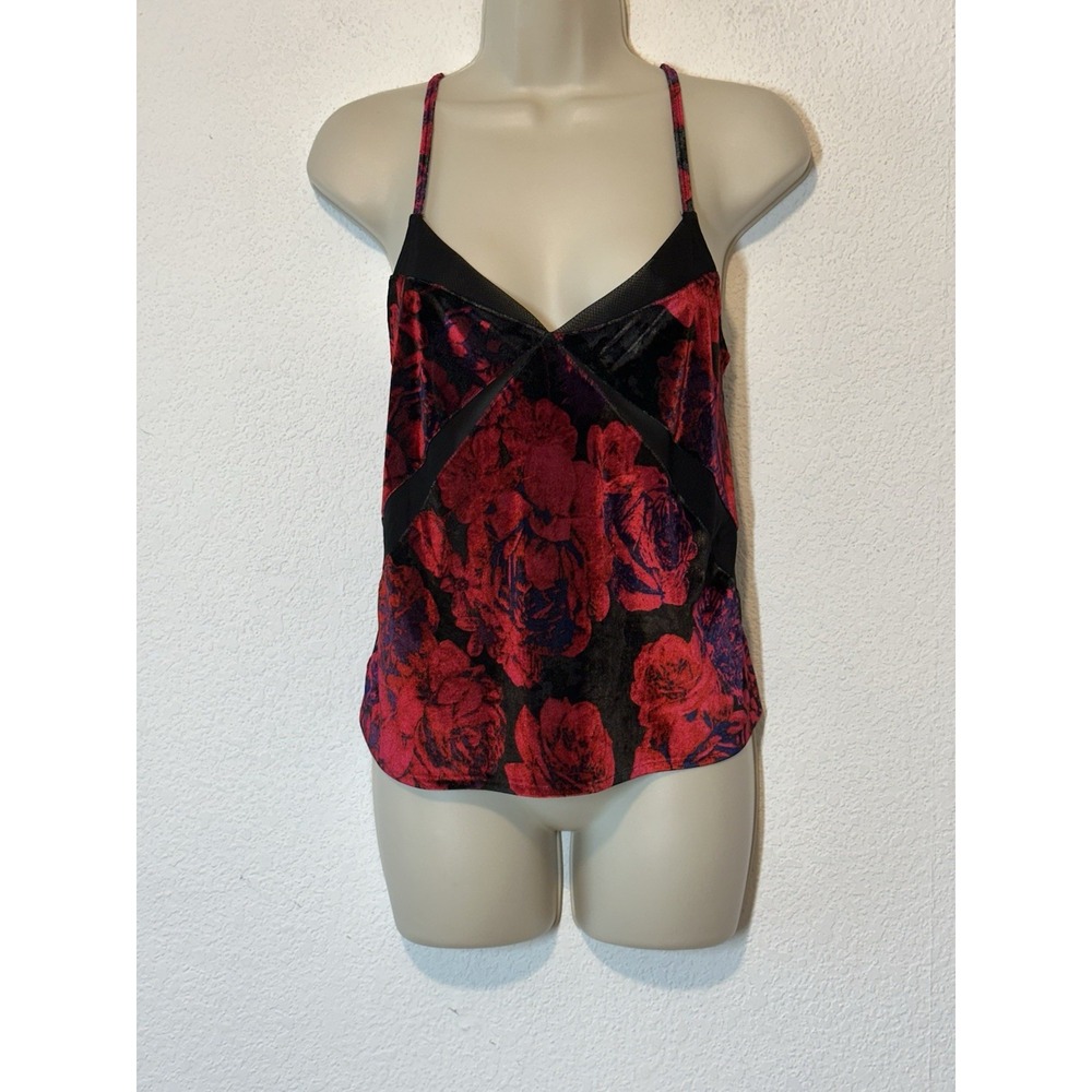 Black Velvet Red Roses Sheer Mesh Panels‎ Crop Top Size XS Fairy Whimsigoth